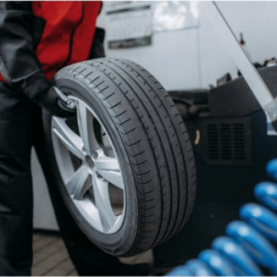 A close up of a car tire